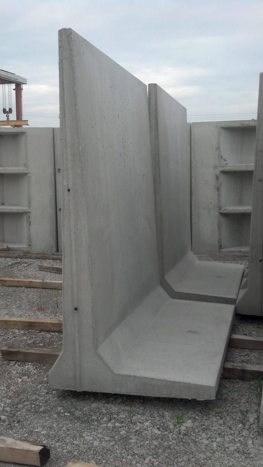 Precast concrete slabs stacked at factory